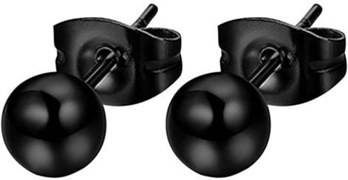 2 Pairs 316L Surgical-Steel Black & Silver Round Ball Men & Women Stud Earrings